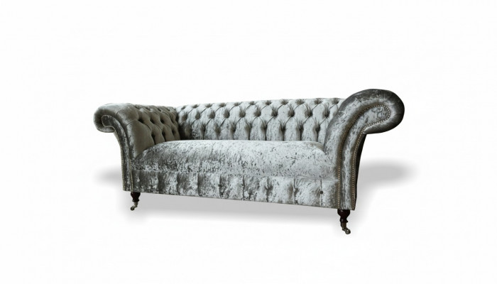 Bankstel 2-zits Chesterfield Bank Bekleding Fluweel Stof Tweezits Fluweel Grijs Zilver