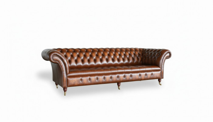 Bruine Chesterfield Sofa Bank Bekleding Leren Bankstel 4-zits