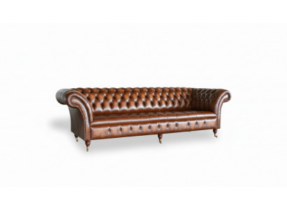 Bruine Chesterfield Sofa Bank Bekleding Leren Bankstel 4-zits