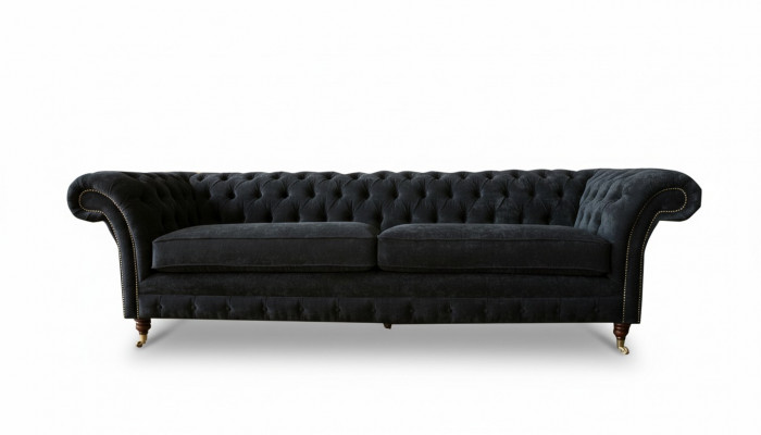 Grote bank 4-zits bank Chesterfield bekleding lederen textiel zwart