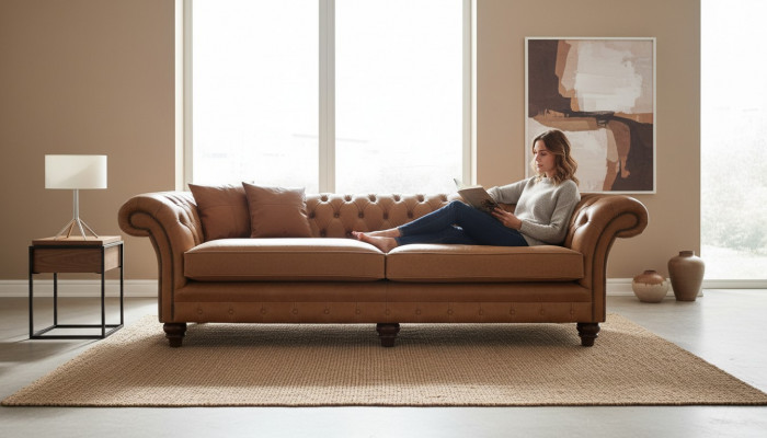 Chesterfield bank Bruin xxl Groot Leder Woonkamer Meubels 4 zits Bruin
