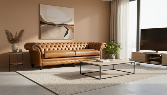 Chesterfield bank Bruin xxl Groot Leder Woonkamer Meubels 4 zits Bruin