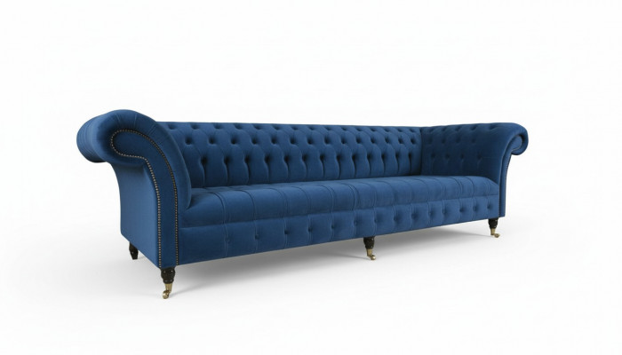 Ontwerp Sofa 4-zitsbank Stoffen Bekleding Blauw Klassieke Bankstellen Chesterfield Nieuw