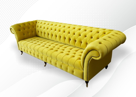 Gele bank 4-zits bank Chesterfield gestoffeerd zitstel leer textiel geel