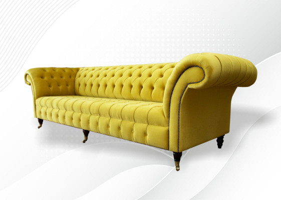 Gele bank 4-zits bank Chesterfield gestoffeerd zitstel leer textiel geel