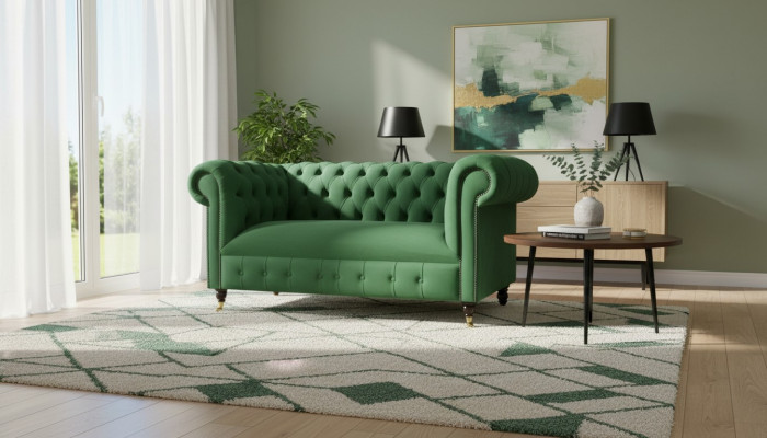 Chesterfield 2-zits designbank bank gestoffeerde banken banken stof textiel