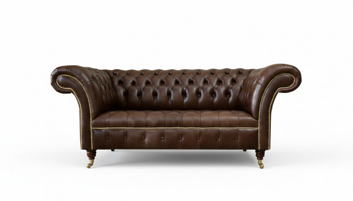 Chesterfield fluwelen designbank 2-zits bank textiel leder bruin nieuw