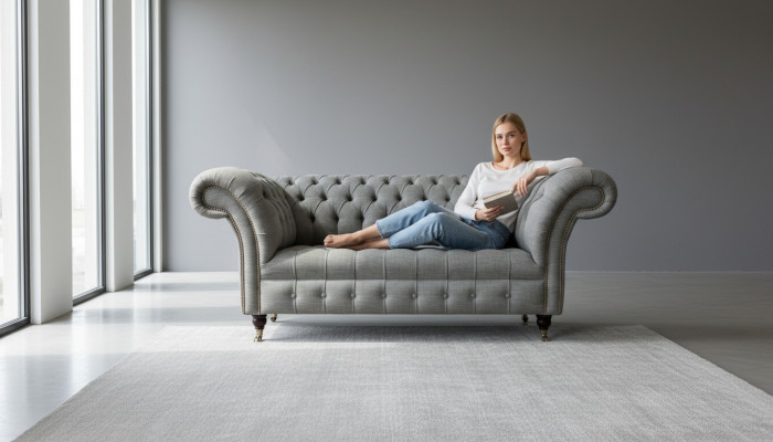 Leren bank Bank Tweezits Grijs Inrichting Lounge Club Banken Bankstellen 2-Zits