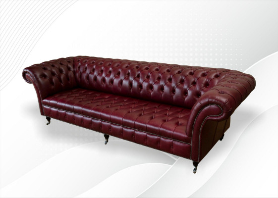 Rode Grote Sofa Bank Chesterfield 265cm XXL Gestoffeerde Banken 4 zits Leer Stof Nieuw