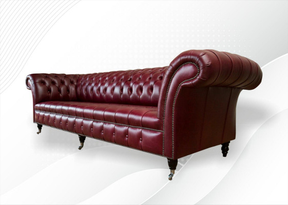 Rode Grote Sofa Bank Chesterfield 265cm XXL Gestoffeerde Banken 4 zits Leer Stof Nieuw