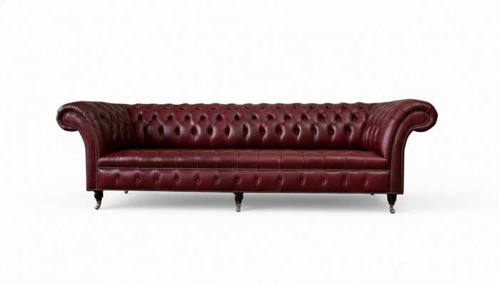 Rode Grote Sofa Bank Chesterfield 265cm XXL Gestoffeerde Banken 4 zits Leer Stof Nieuw