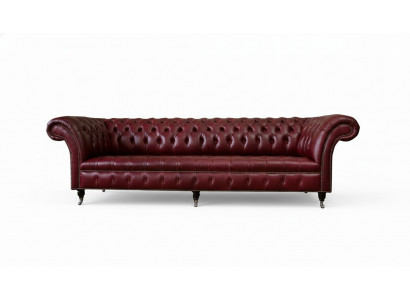Rode Grote Sofa Bank Chesterfield 265cm XXL Gestoffeerde Banken 4 zits Leer Stof Nieuw