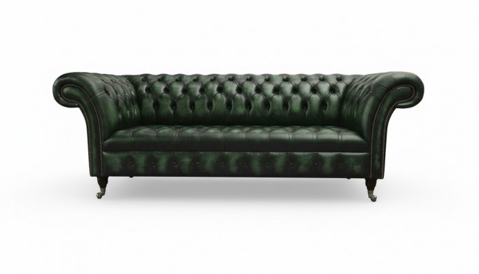 Driepersoonsbank 3-zits Chesterfield Nieuwe bank Antiek Groene bekleding Nieuwe banken