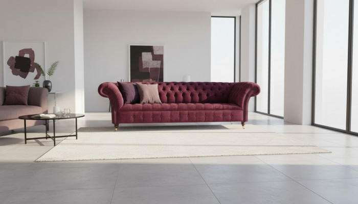Bankstel 3-zits Chesterfield banken bankstellen woonkamer design textiel stof bordeaux