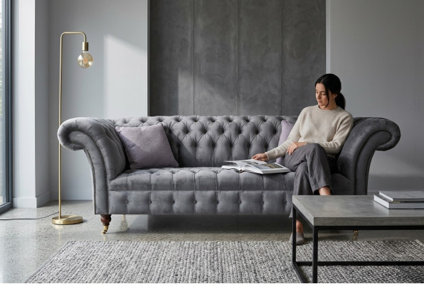 Chesterfield 3-zits xxl gestoffeerde zitbank bankstel Big Couch grijze nieuw.