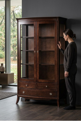 Woonkamer meubels Klassieke vitrine Hout Glas Glazen kast Kast Vitrines Nieuw.