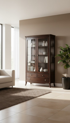 Woonkamer meubels Klassieke vitrine Hout Glas Glazen kast Kast Vitrines Nieuw.