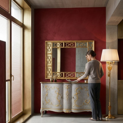 Klassieke designer spiegel wandspiegel barok rococo 150x114cm houten frame