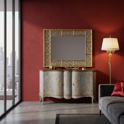 Klassieke designer spiegel wandspiegel barok rococo 150x114cm houten frame