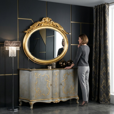 Ovale spiegel wandspiegel met de hand gemaakt houten lijst glas barok rococo goud