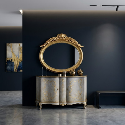 Ovale spiegel wandspiegel met de hand gemaakt houten lijst glas barok rococo goud