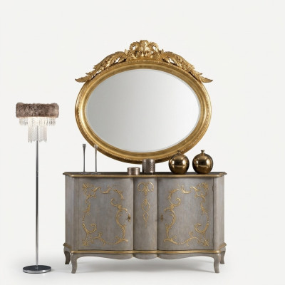 Ovale spiegel wandspiegel met de hand gemaakt houten lijst glas barok rococo goud