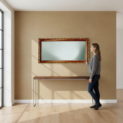 Spiegel Echt hout Handgemaakte houten lijst Wandspiegel Houten frame 181x91 Barok