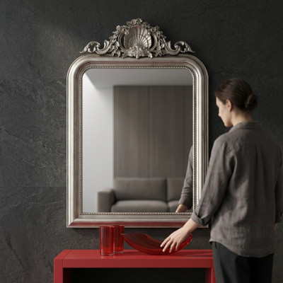 Klassieke designspiegel wandspiegel barok rococo luxe meubelen houten frame zilver