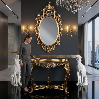 Moderne Grote Luxe Spiegel Wandspiegel Echt Houten Frame Hangspiegel Luxe Meubels