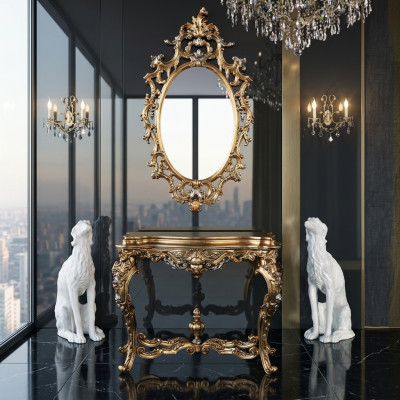Moderne Grote Luxe Spiegel Wandspiegel Echt Houten Frame Hangspiegel Luxe Meubels