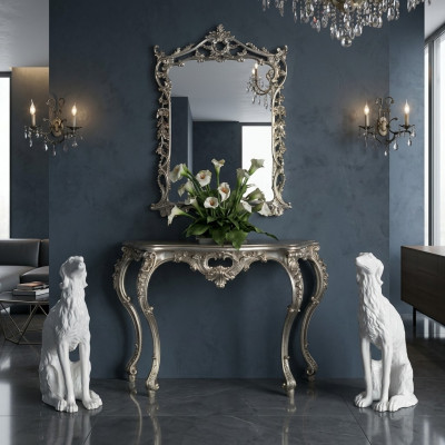 Barokke console tafel dressoir wandtafel gang tafel klassiek hout zilver nieuw