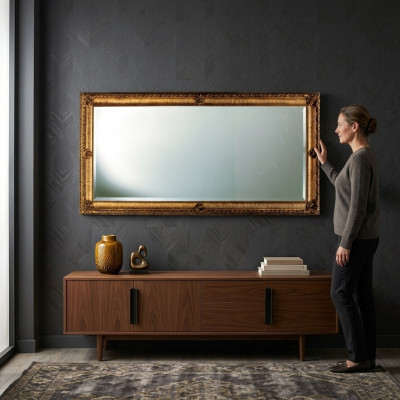 Grote wandspiegel xxl koninklijke barokstijl design meubelen rococo houten frame 181x91.