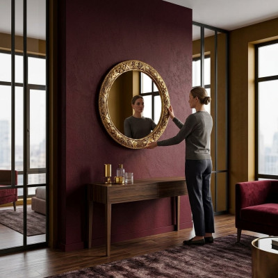 Klassieke wandspiegel houten spiegel meubels nieuw barok rond ronde frame wand nieuw