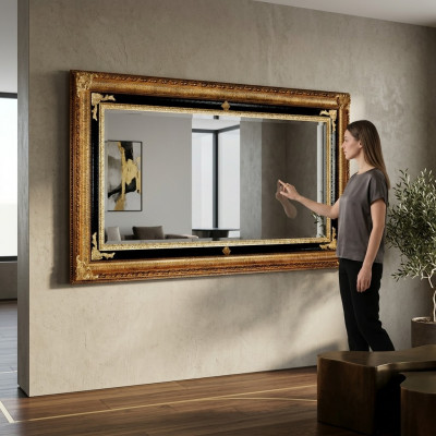 Klassieke wandspiegel houten frame spiegel meubelen 107x197 glazen frame wand goud