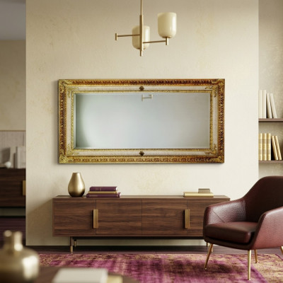 Klassieke wandspiegel houten lijst spiegel meubelen goud 104x194 glas lijst wand