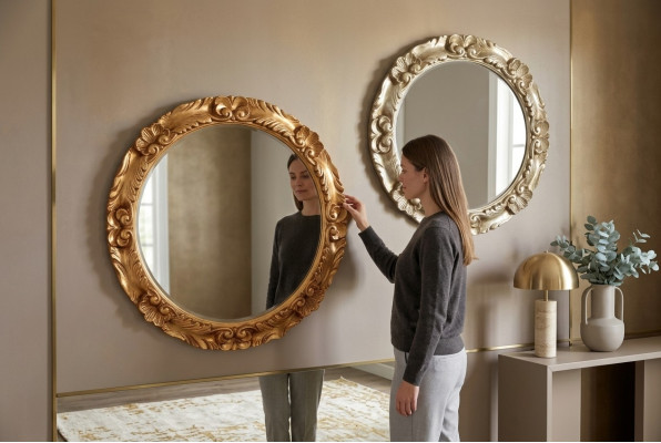 Klassieke wandspiegel houten frame spiegel meubels rond 65cm glas ontwerp ronde nieuw