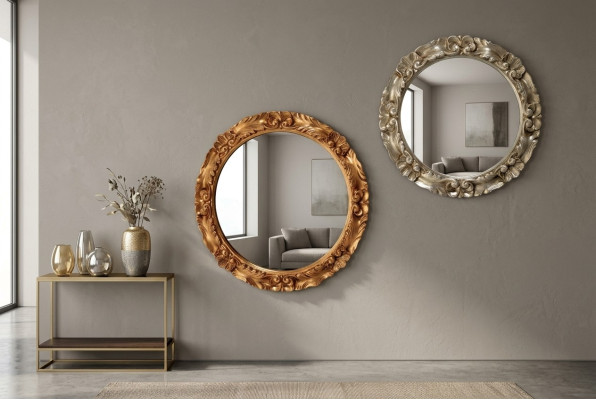 Klassieke wandspiegel houten frame spiegel meubels rond 65cm glas ontwerp ronde nieuw