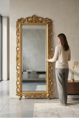Klassieke grote spiegel wandspiegel luxe hangspiegel hout goud garderobe SP6480