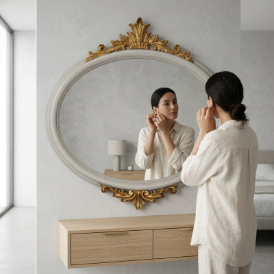 Ronde spiegel wandspiegel gang woonkamer bad hout glas design decoratie SP7240