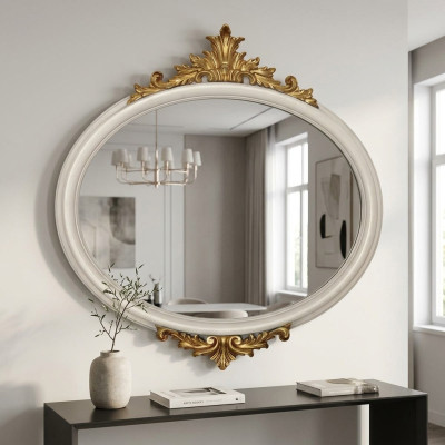 Ronde spiegel wandspiegel gang woonkamer bad hout glas design decoratie SP7240
