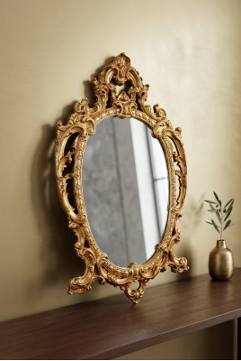 Klassieke Grote Spiegel Wandspiegel Hangspiegel Hout Goud Kapstok 64x104cm