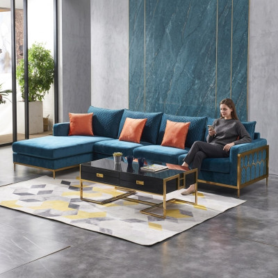 Hoekbank Grijs Stof L-Vorm Bank Bank Ontwerp Bekleding Textiel Modern