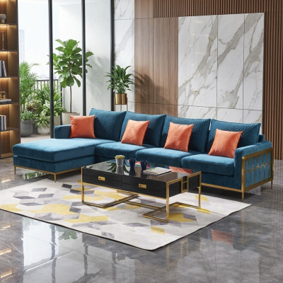 Hoekbank Grijs Stof L-Vorm Bank Bank Ontwerp Bekleding Textiel Modern
