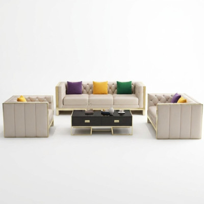 Beige Chesterfield bankstel 3+2 zits gestoffeerde bankstellen leren woonkamerset