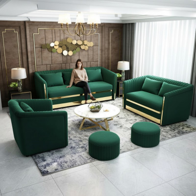 Groene roestvrijstalen bankstel 3+2 bekleding woonkamer banken