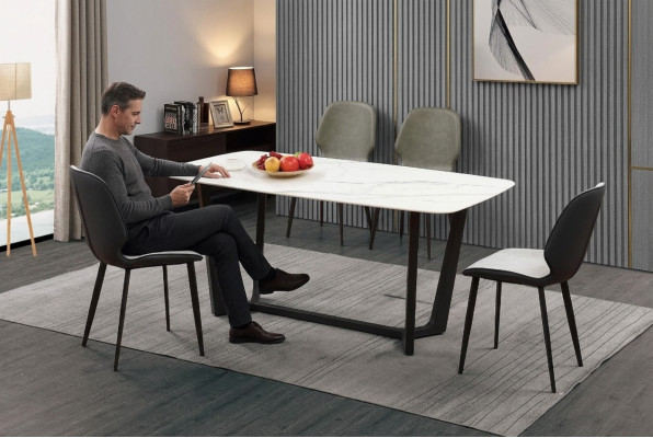 Luxe tafel roestvrij staal marmer imitatie stenen decor eettafel eetkamertafels