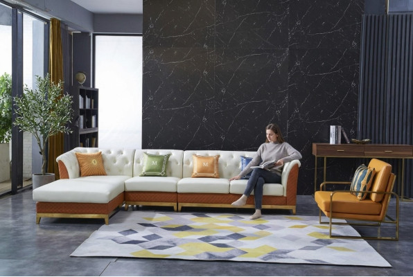 Ontwerp Bank Bank Hoekbank Luxe Voetenbank Stoffering Woonlandschap