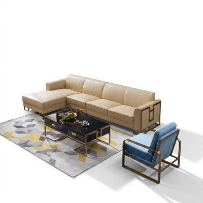 Moderne bank L-vormige bank fauteuil salontafel voetenbank hoekbank bekleding