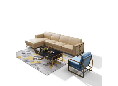 Moderne bank L-vormige bank fauteuil salontafel voetenbank hoekbank bekleding