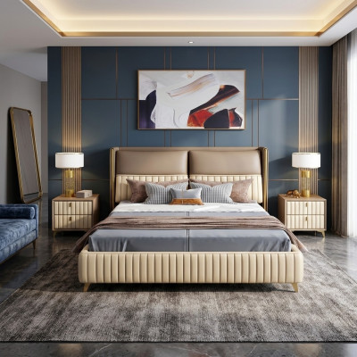 Bed 3 delig. Slaapkamer Set Ontwerp Modern Luxe Slaapkamer Nachtkastje